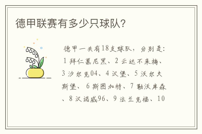 德甲联赛有多少只球队?
