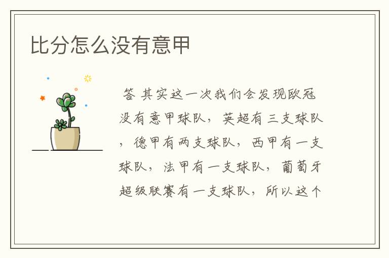 比分怎么没有意甲