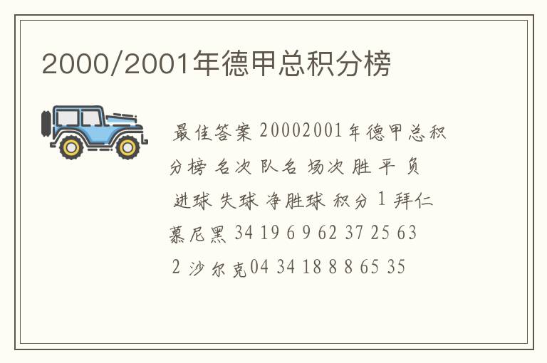 2000/2001年德甲总积分榜