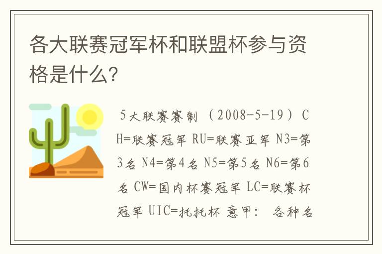 各大联赛冠军杯和联盟杯参与资格是什么?