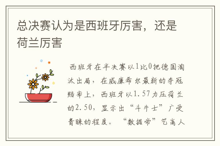 总决赛认为是西班牙厉害,还是荷兰厉害