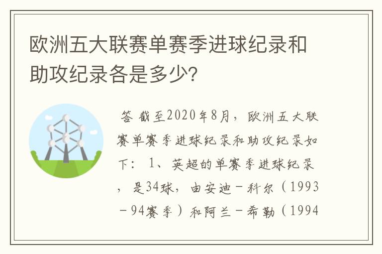 欧洲五大联赛单赛季进球纪录和助攻纪录各是多少?