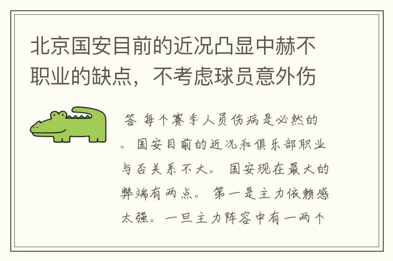 北京国安目前的近况凸显中赫不职业的缺点,不考虑球员意外伤病吗?