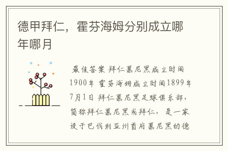 德甲拜仁,霍芬海姆分别成立哪年哪月