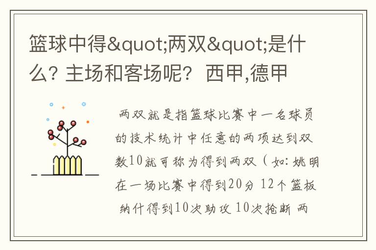篮球中得"两双"是什么? 主场和客场呢? 西甲,德甲,意甲足球队有哪些?