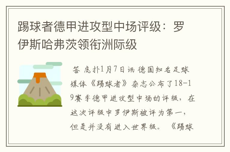 踢球者德甲进攻型中场评级:罗伊斯哈弗茨领衔洲际级
