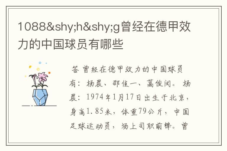 1088hg曾经在德甲效力的中国球员有哪些