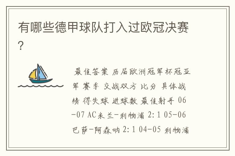 有哪些德甲球队打入过欧冠决赛?