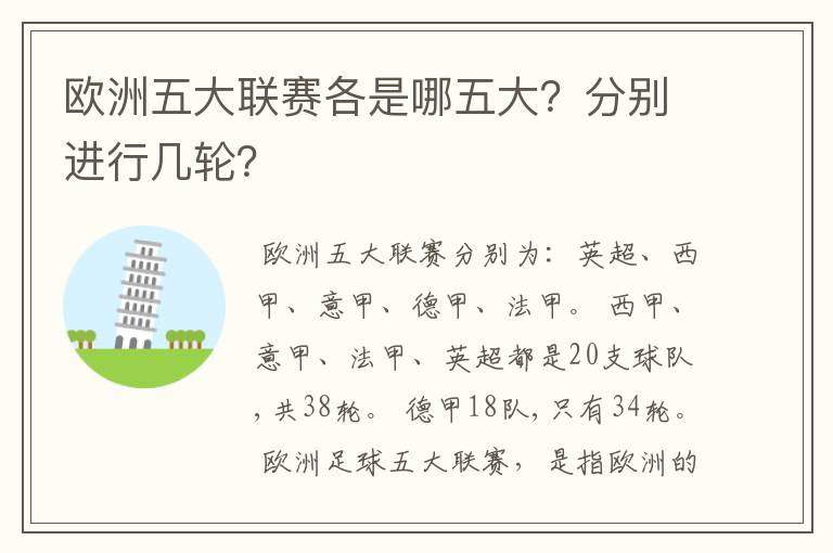 欧洲五大联赛各是哪五大?分别进行几轮?