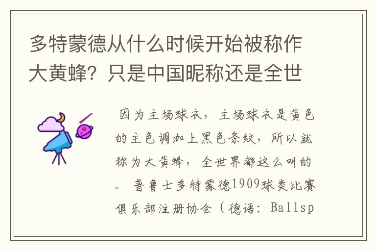 多特蒙德从什么时候开始被称作大黄蜂?只是中国昵称还是全世界范围都这么称呼