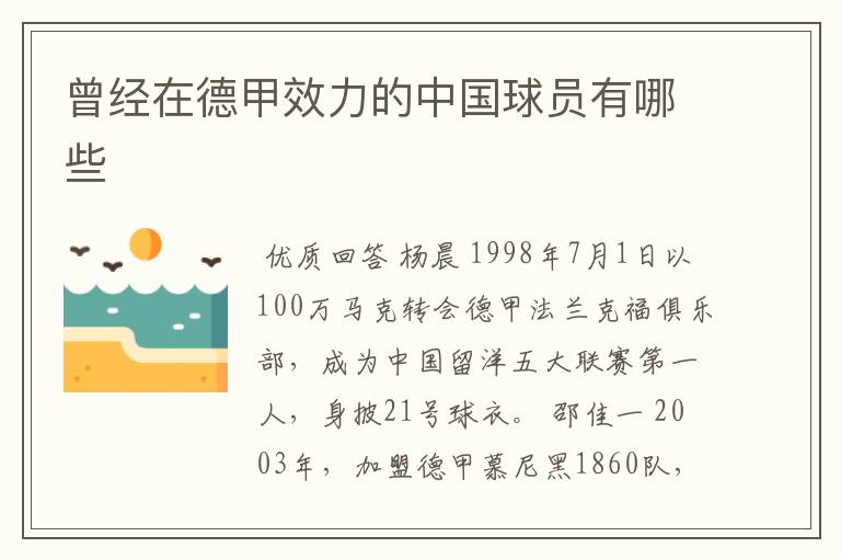 曾经在德甲效力的中国球员有哪些