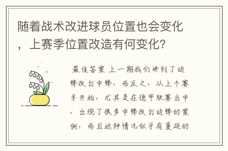 随着战术改进球员位置也会变化,上赛季位置改造有何变化?