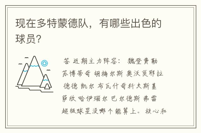 现在多特蒙德队,有哪些出色的球员?