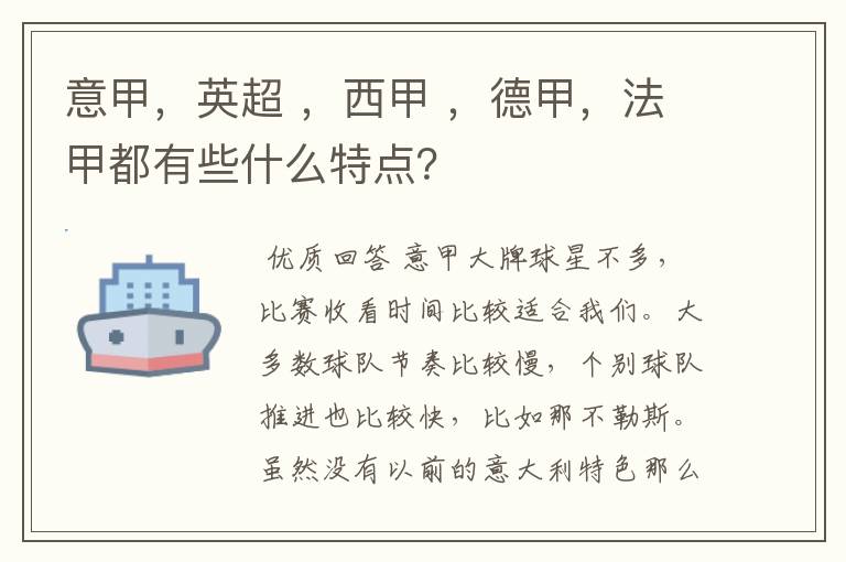 意甲,英超 ,西甲 ,德甲,法甲都有些什么特点?