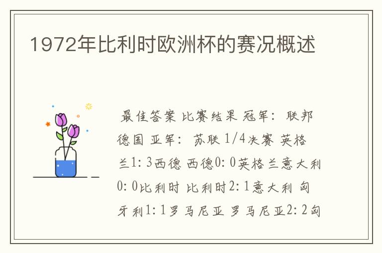 1972年比利时欧洲杯的赛况概述