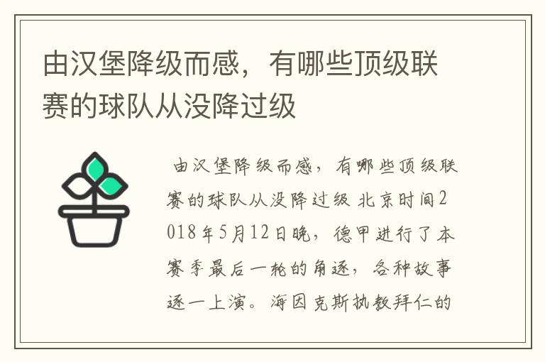 由汉堡降级而感,有哪些顶级联赛的球队从没降过级