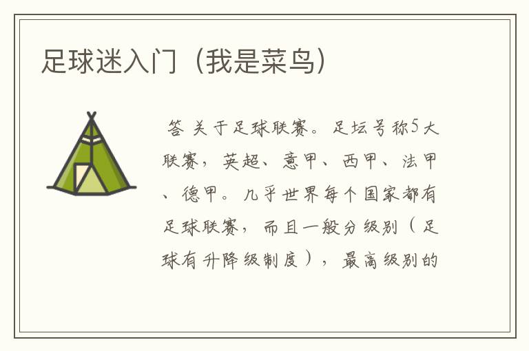 足球迷入门(我是菜鸟)
