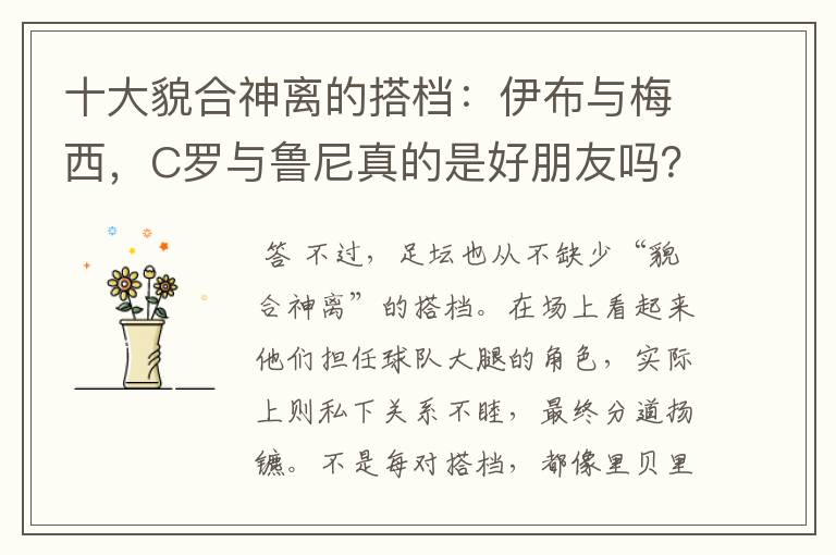 十大貌合神离的搭档:伊布与梅西,C罗与鲁尼真的是好朋友吗?