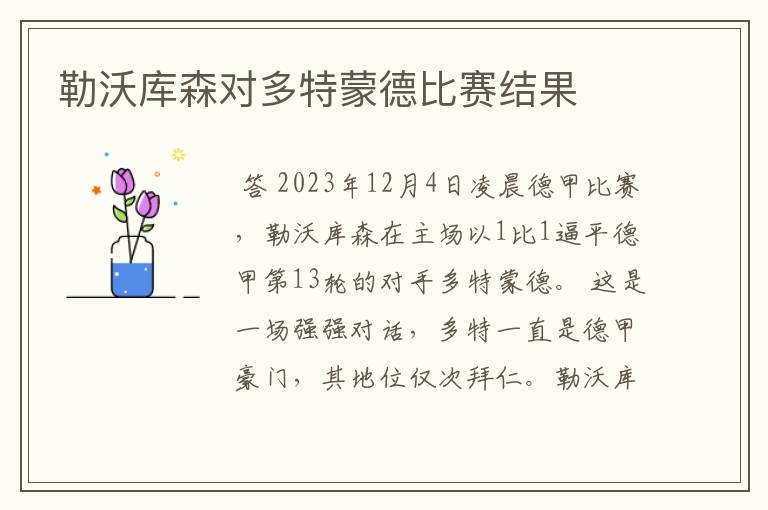 勒沃库森对多特蒙德比赛结果