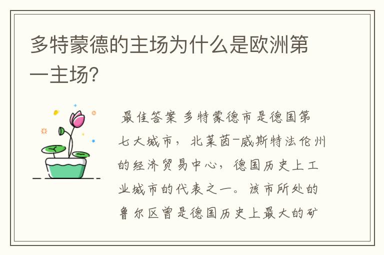 多特蒙德的主场为什么是欧洲第一主场?
