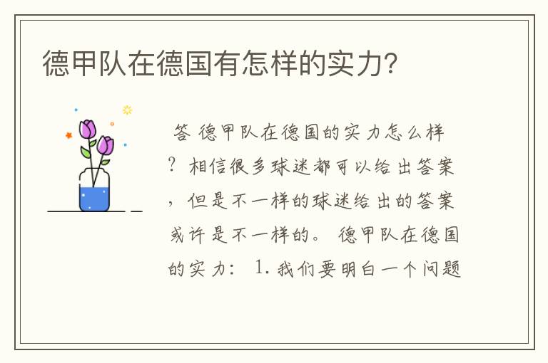 德甲队在德国有怎样的实力?