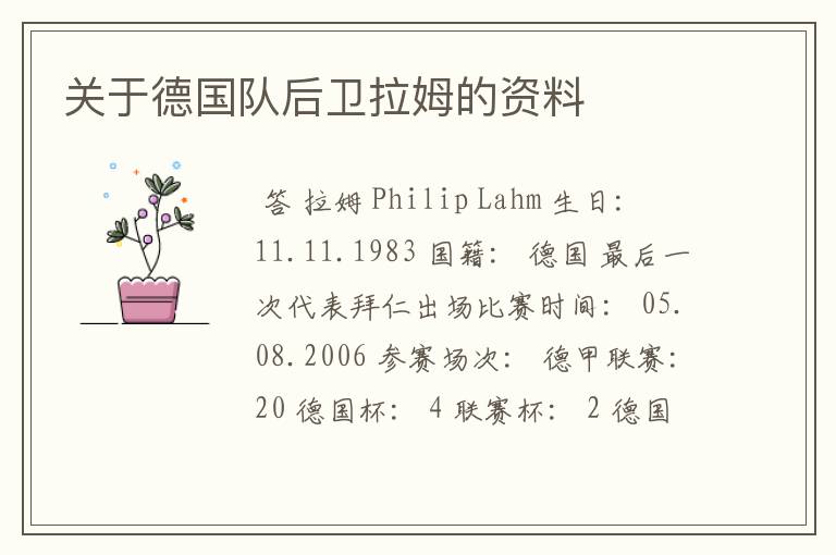 关于德国队后卫拉姆的资料