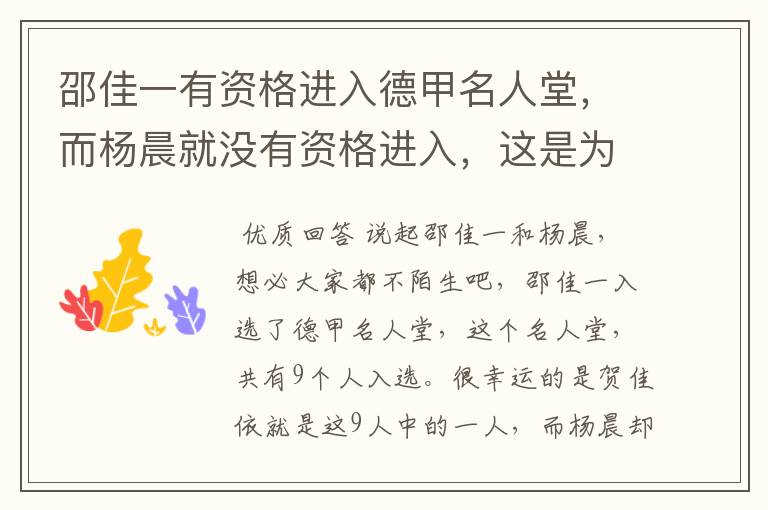 邵佳一有资格进入德甲名人堂,而杨晨就没有资格进入,这是为何?