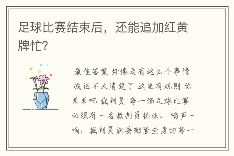足球比赛结束后,还能追加红黄牌忙?