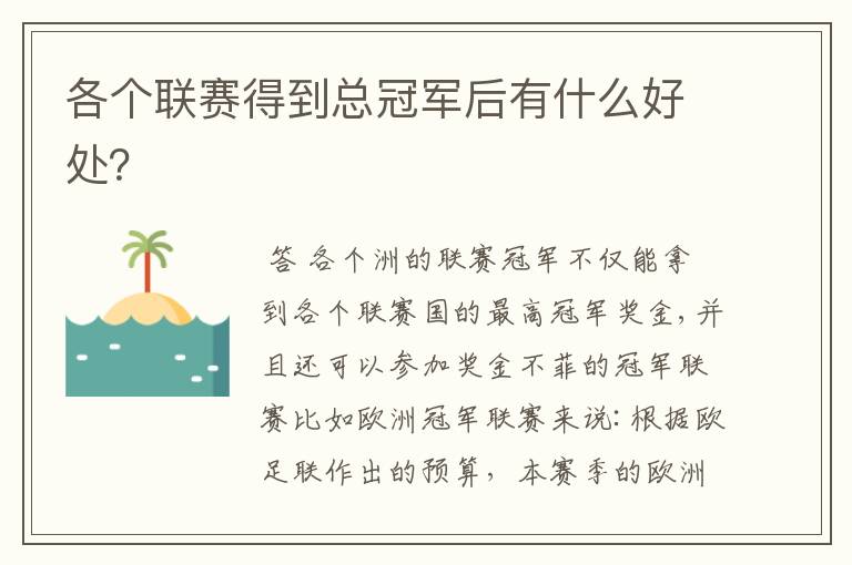 各个联赛得到总冠军后有什么好处?