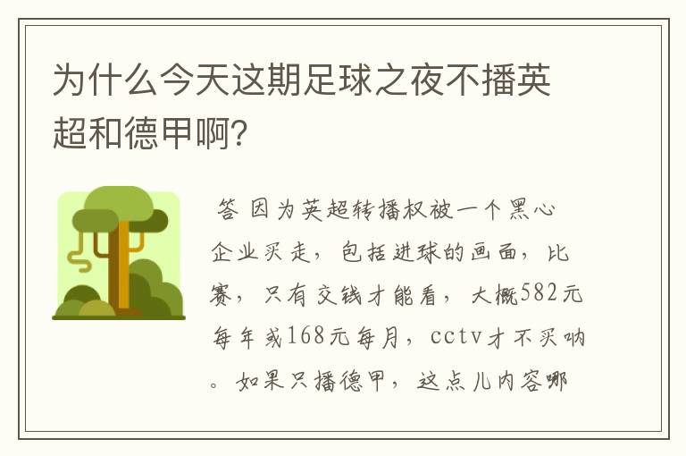 为什么今天这期足球之夜不播英超和德甲啊?