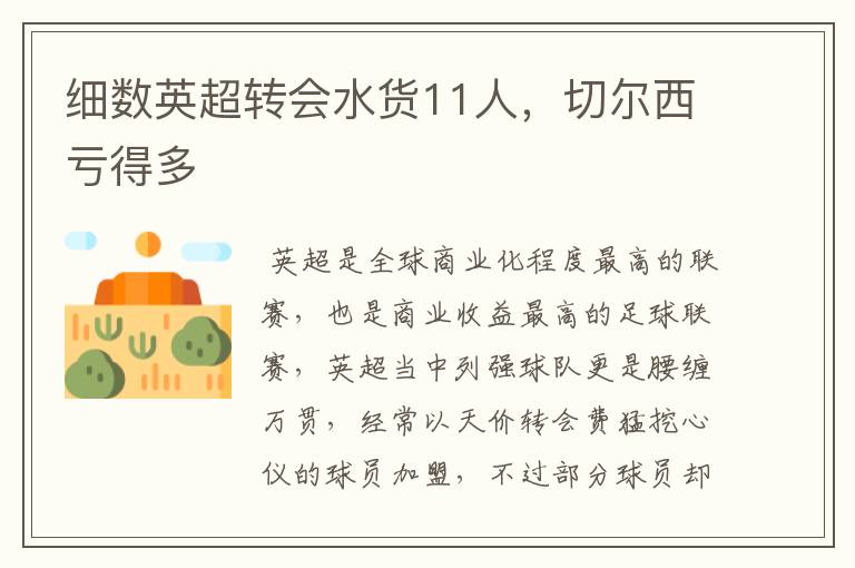 细数英超转会水货11人,切尔西亏得多