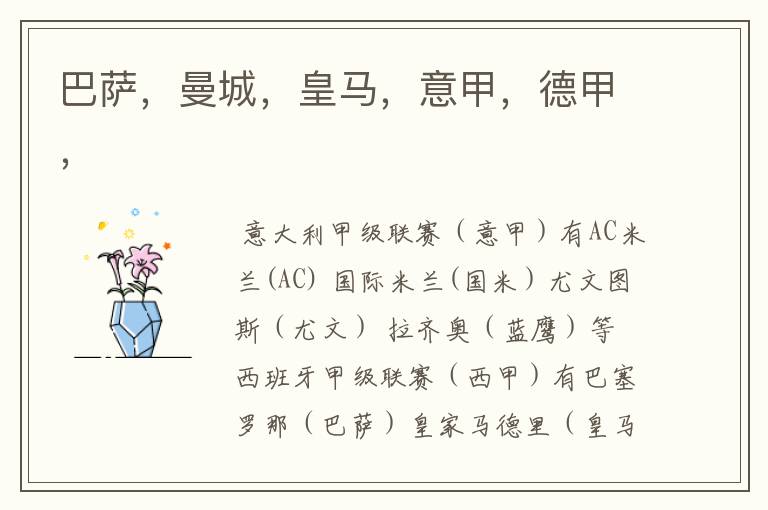 巴萨,曼城,皇马,意甲,德甲,