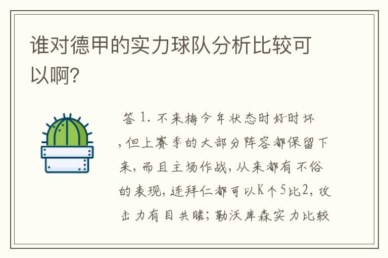 谁对德甲的实力球队分析比较可以啊?