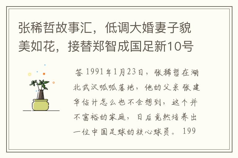 张稀哲故事汇,低调大婚妻子貌美如花,接替郑智成国足新10号