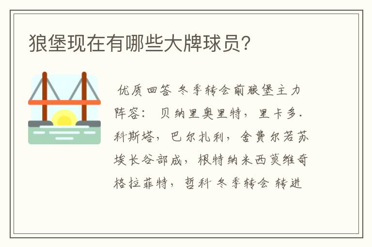 狼堡现在有哪些大牌球员?