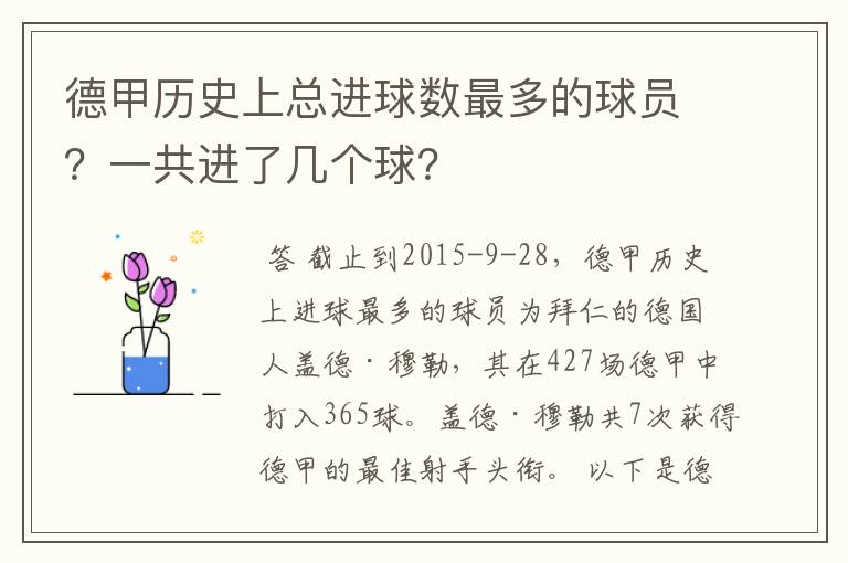 德甲历史上总进球数最多的球员?一共进了几个球?