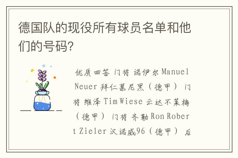 德国队的现役所有球员名单和他们的号码?