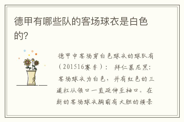 德甲有哪些队的客场球衣是白色的?