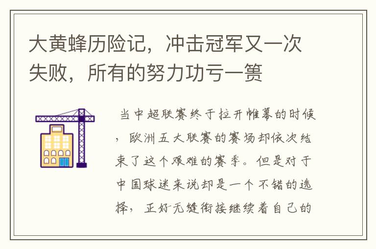 大黄蜂历险记,冲击冠军又一次失败,所有的努力功亏一篑