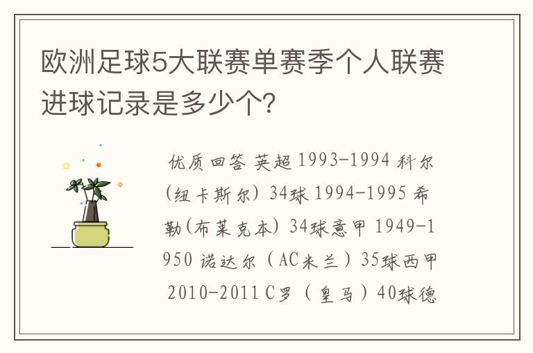 欧洲足球5大联赛单赛季个人联赛进球记录是多少个?