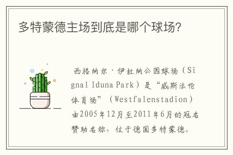 多特蒙德主场到底是哪个球场?