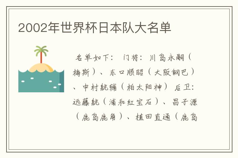 2002年世界杯日本队大名单