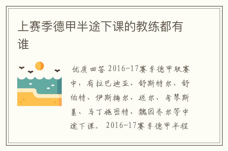 上赛季德甲半途下课的教练都有谁