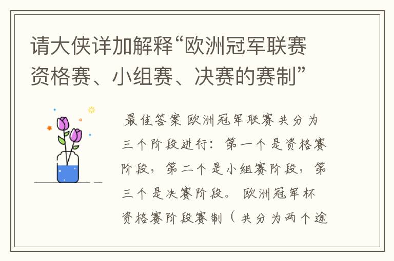 请大侠详加解释“欧洲冠军联赛资格赛、小组赛、决赛的赛制”?