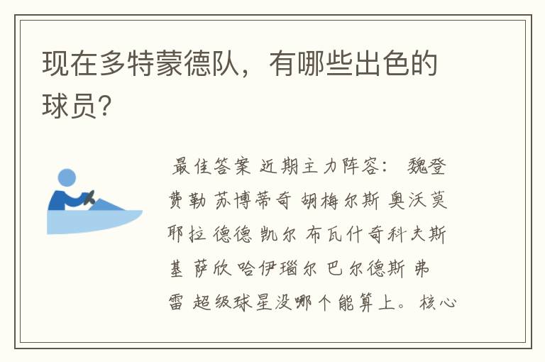 现在多特蒙德队,有哪些出色的球员?