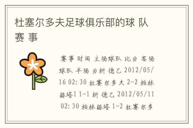 杜塞尔多夫足球俱乐部的球 队 赛 事