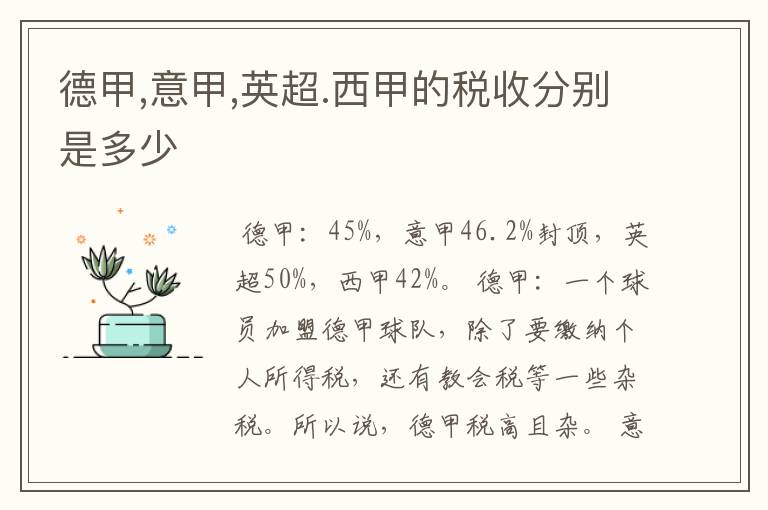 德甲,意甲,英超.西甲的税收分别是多少