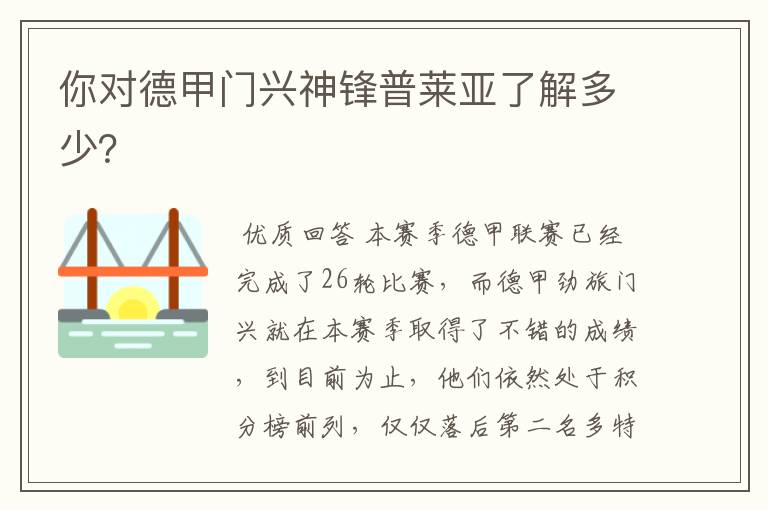 你对德甲门兴神锋普莱亚了解多少?