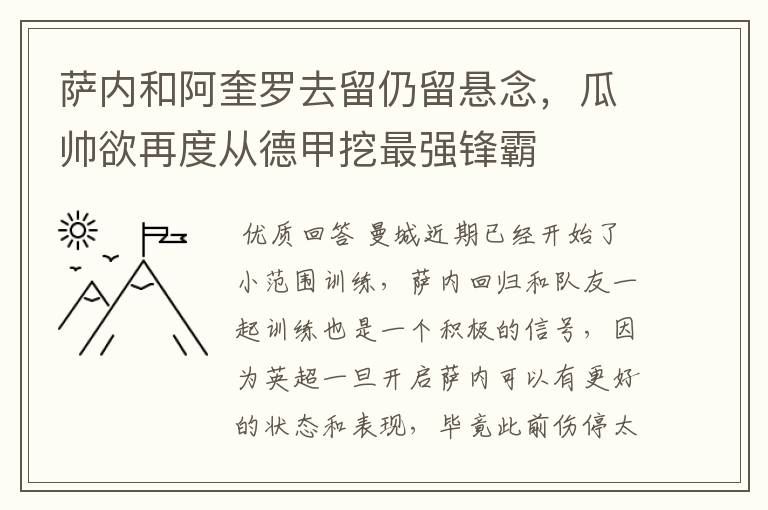 萨内和阿奎罗去留仍留悬念,瓜帅欲再度从德甲挖最强锋霸