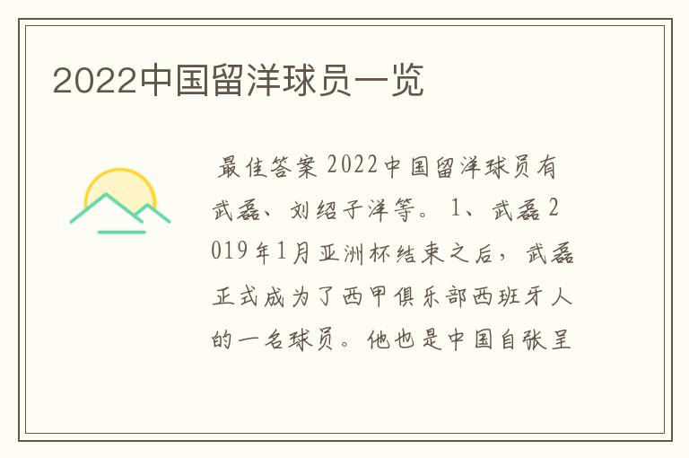 2022中国留洋球员一览
